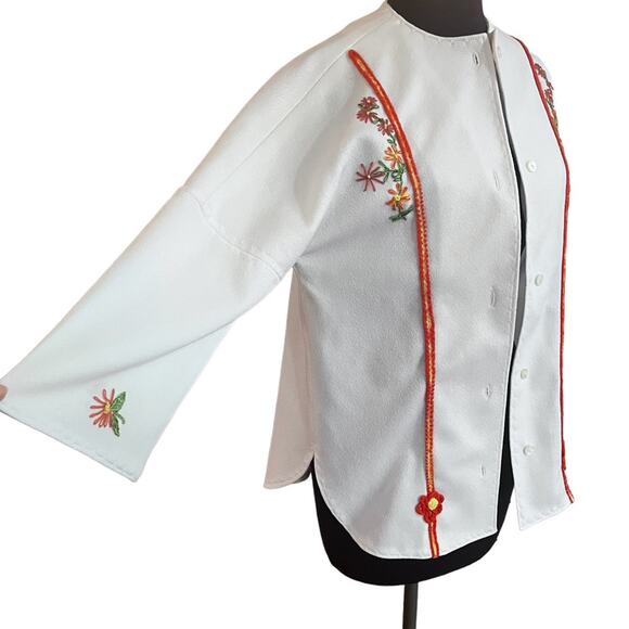 Vtg 60s Boho Floral Embroidered Button Front Shirt Jacket Shacket Womens S Retro - Picture 1 of 4